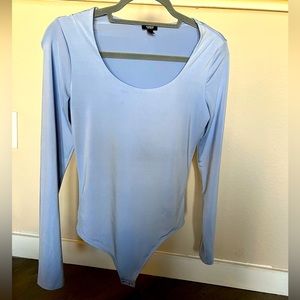 Body Contour Silky Scoop-Neck Long Sleeve Thong Bodysuit